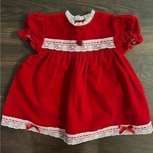 Vintage red velvet white lace dress baby girl 24 months